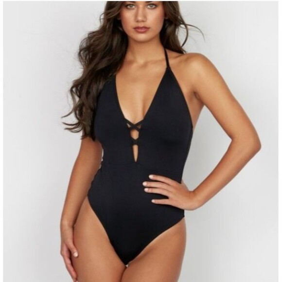 Fredrick's of Hollywood NWT Sunset Strap Black One Piece Swimsuit Large Swimwear - Picture 1 of 10